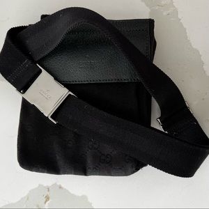 AUTHENTIC GUCCI Logo GG Pattern Bum Bag Belt Canvas Leather Black Made In Italy